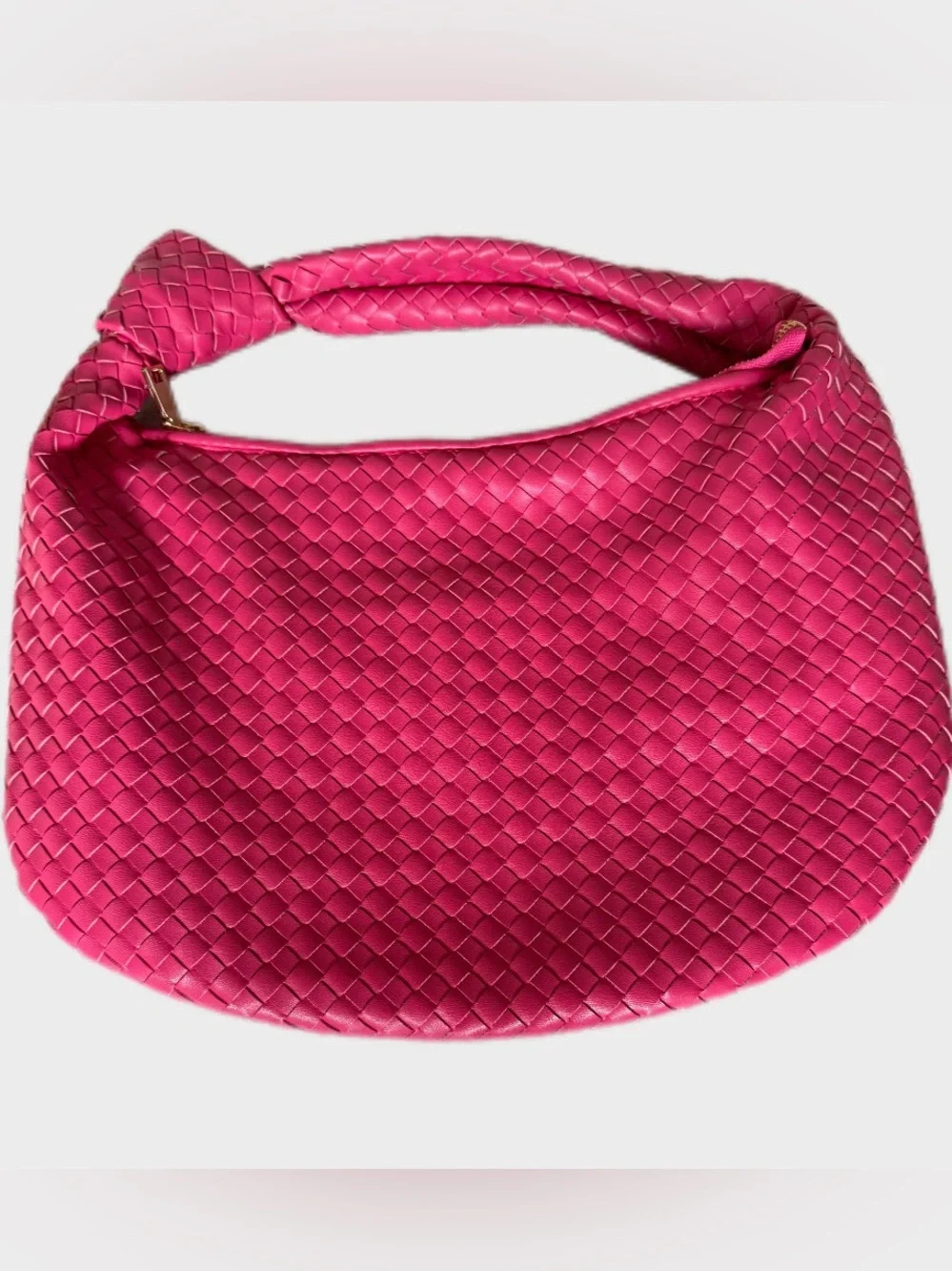 Melie Bianco Brigitte Woven Vegan Leather Hobo Bag Hot Pink